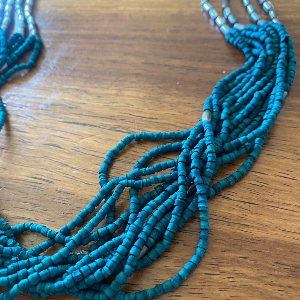 Teal and silver beaded necklace